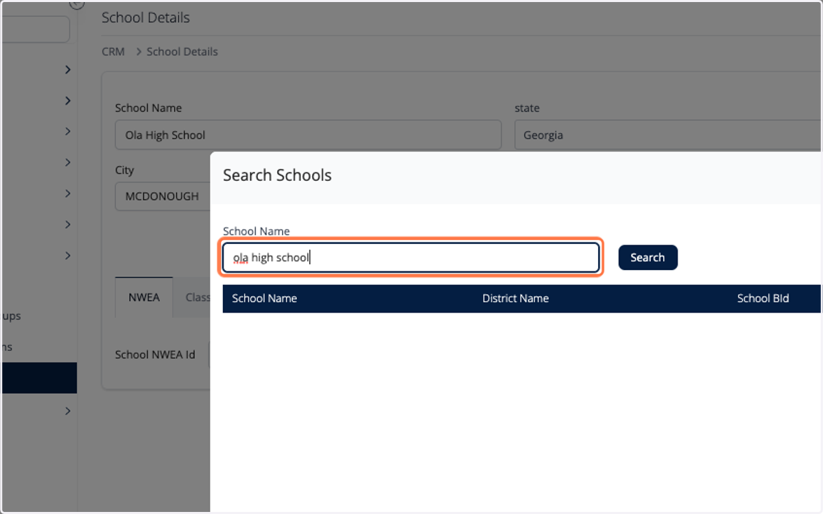 Type the name of the school you are searching for