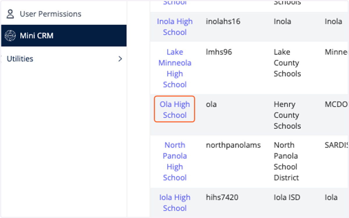 Click on the school name that you wish to set up