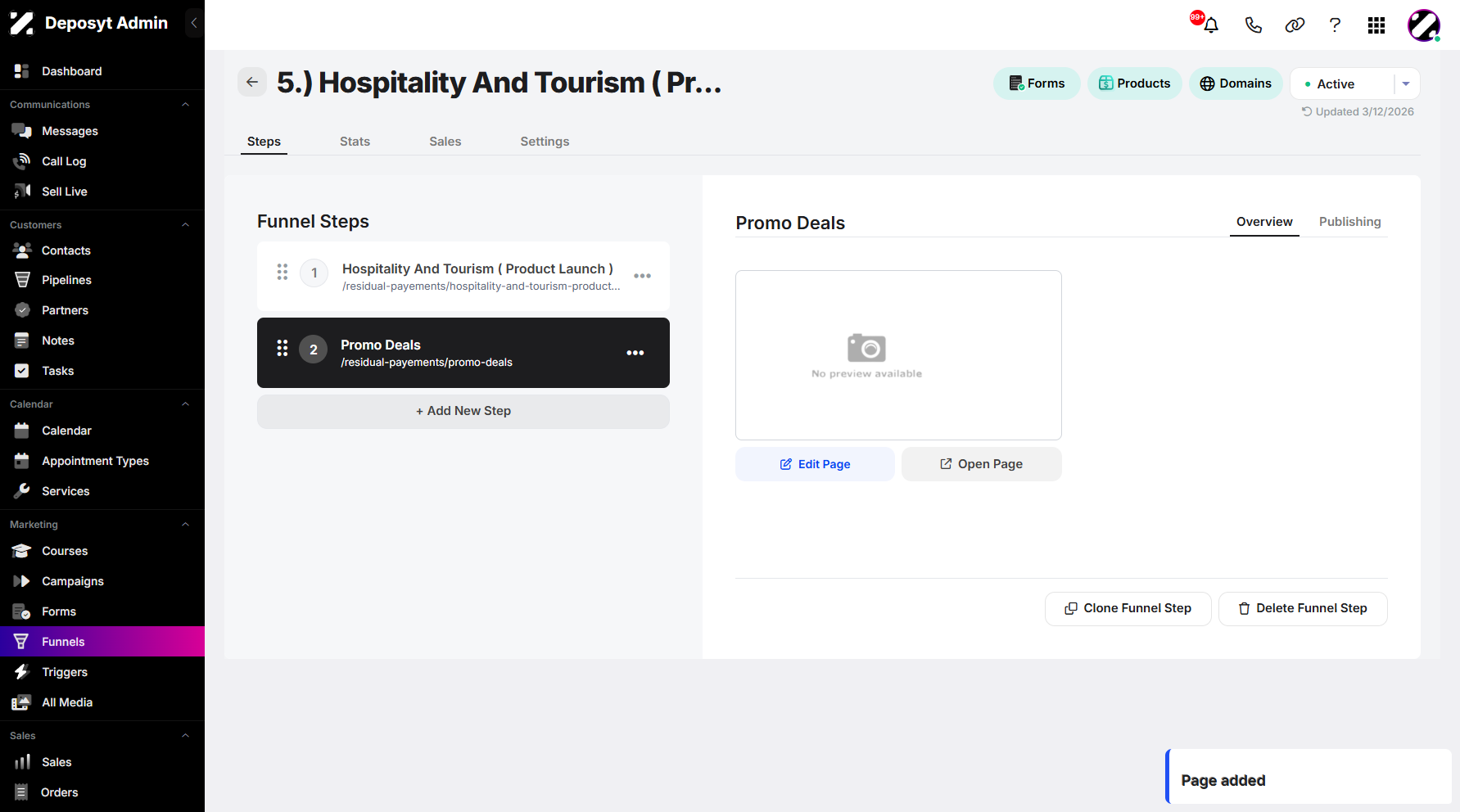 Step 8: You can view your newly added step, and a pop-up notification will confirm that the step was successfully added.
