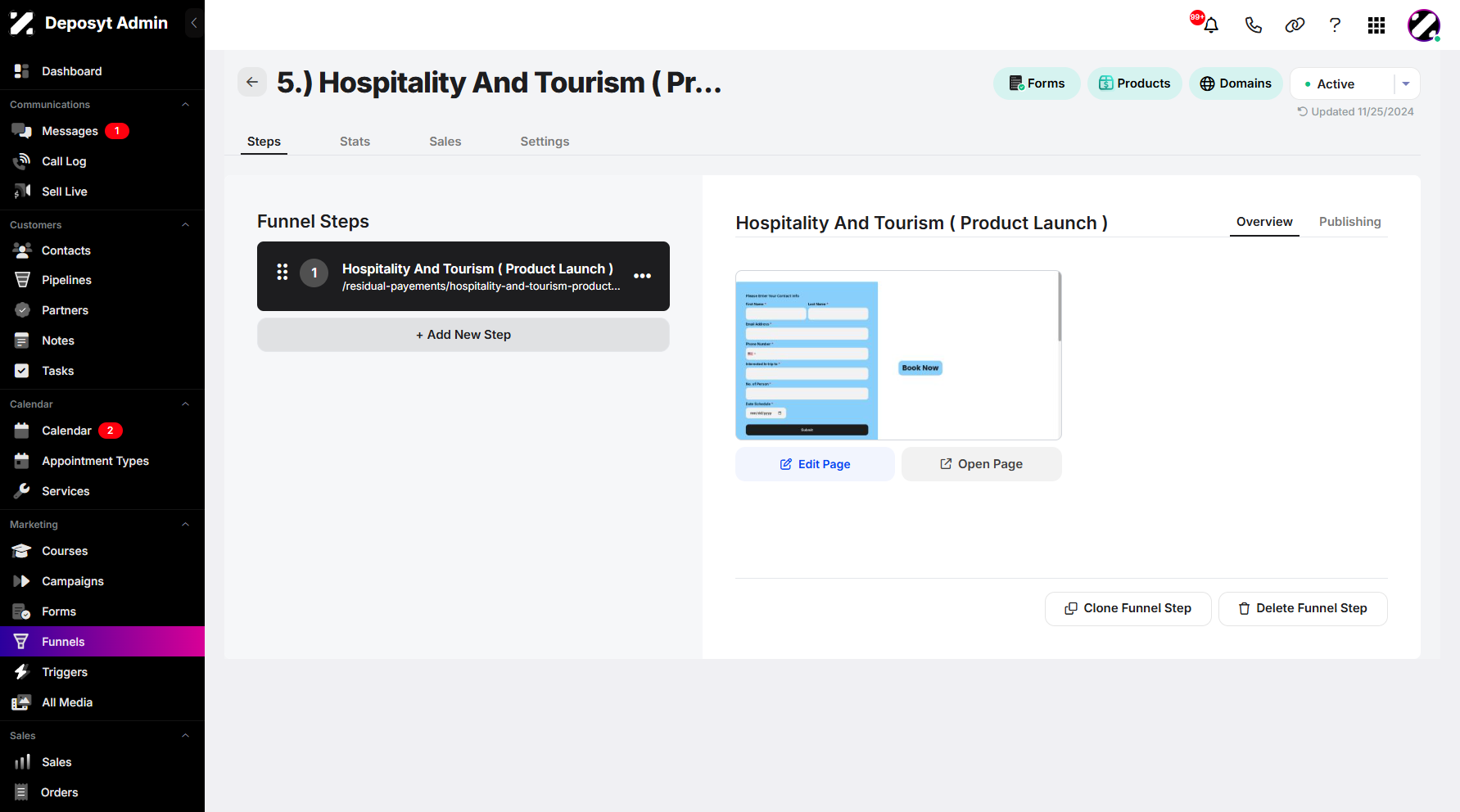 Step 5: Click + Add New Step below the existing funnel steps.