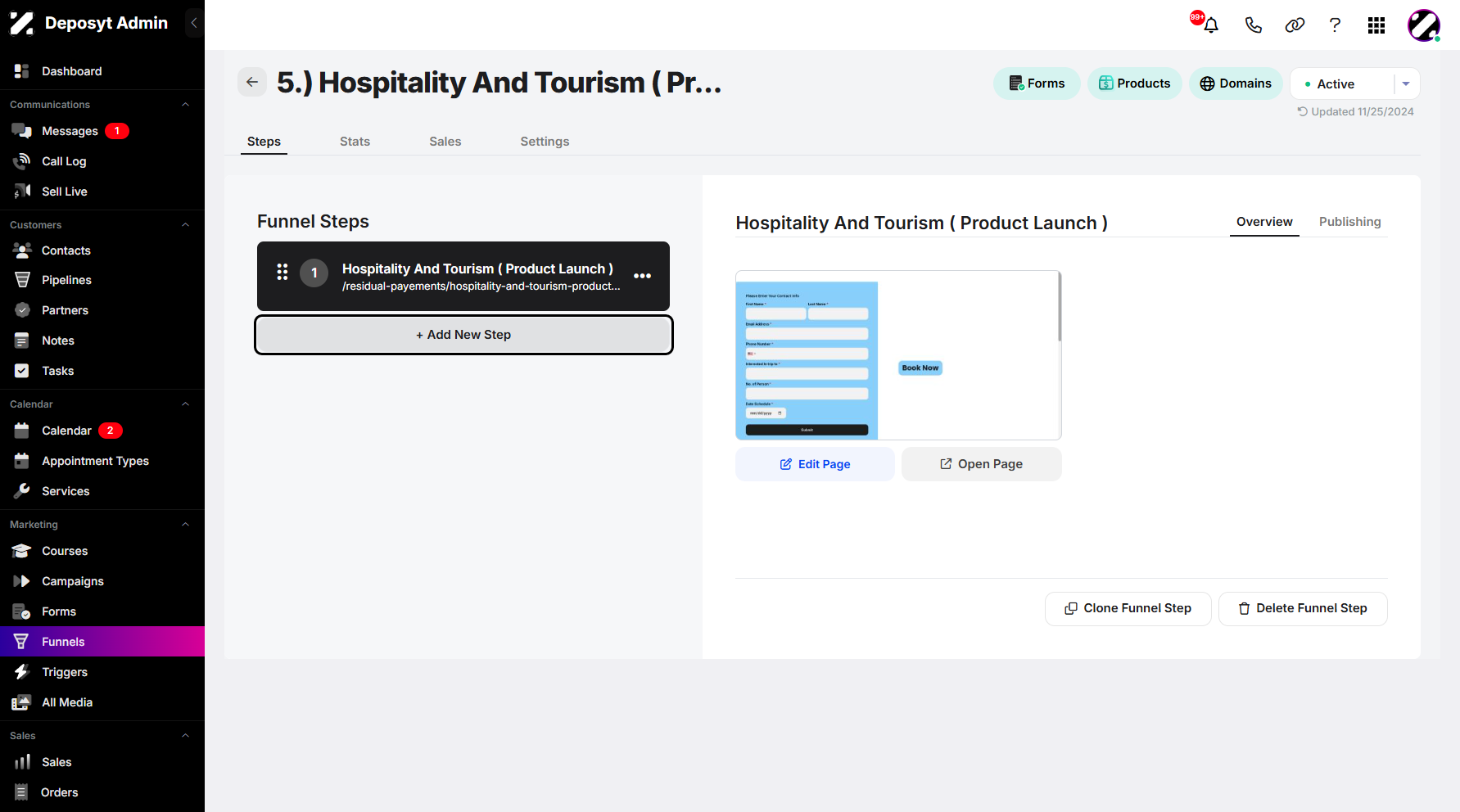 Step 5: Click + Add New Step below the existing funnel steps.