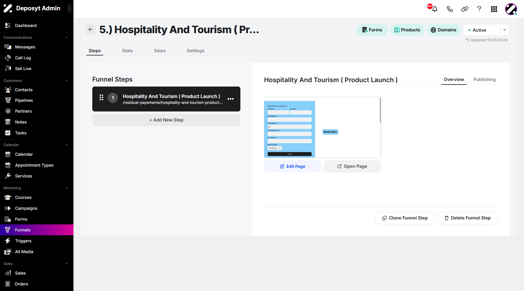 Step 4: You will then be taken to the funnel’s overview page.