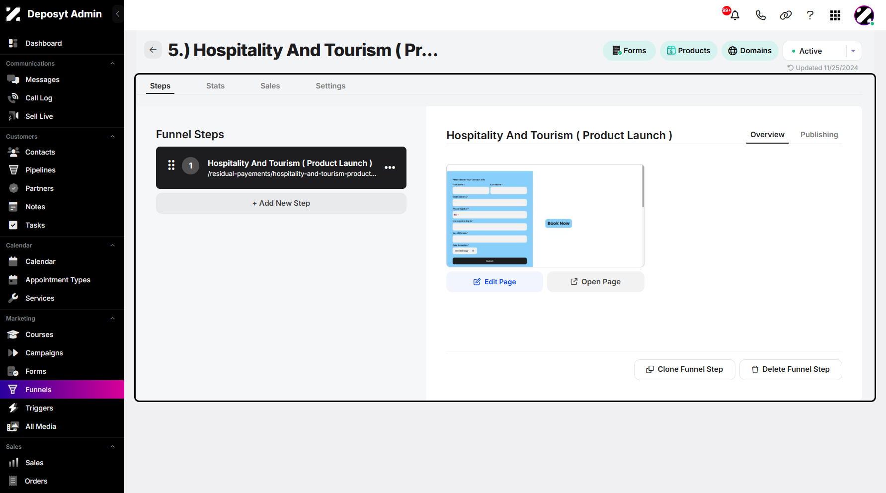Step 4: You will then be taken to the funnel’s overview page.