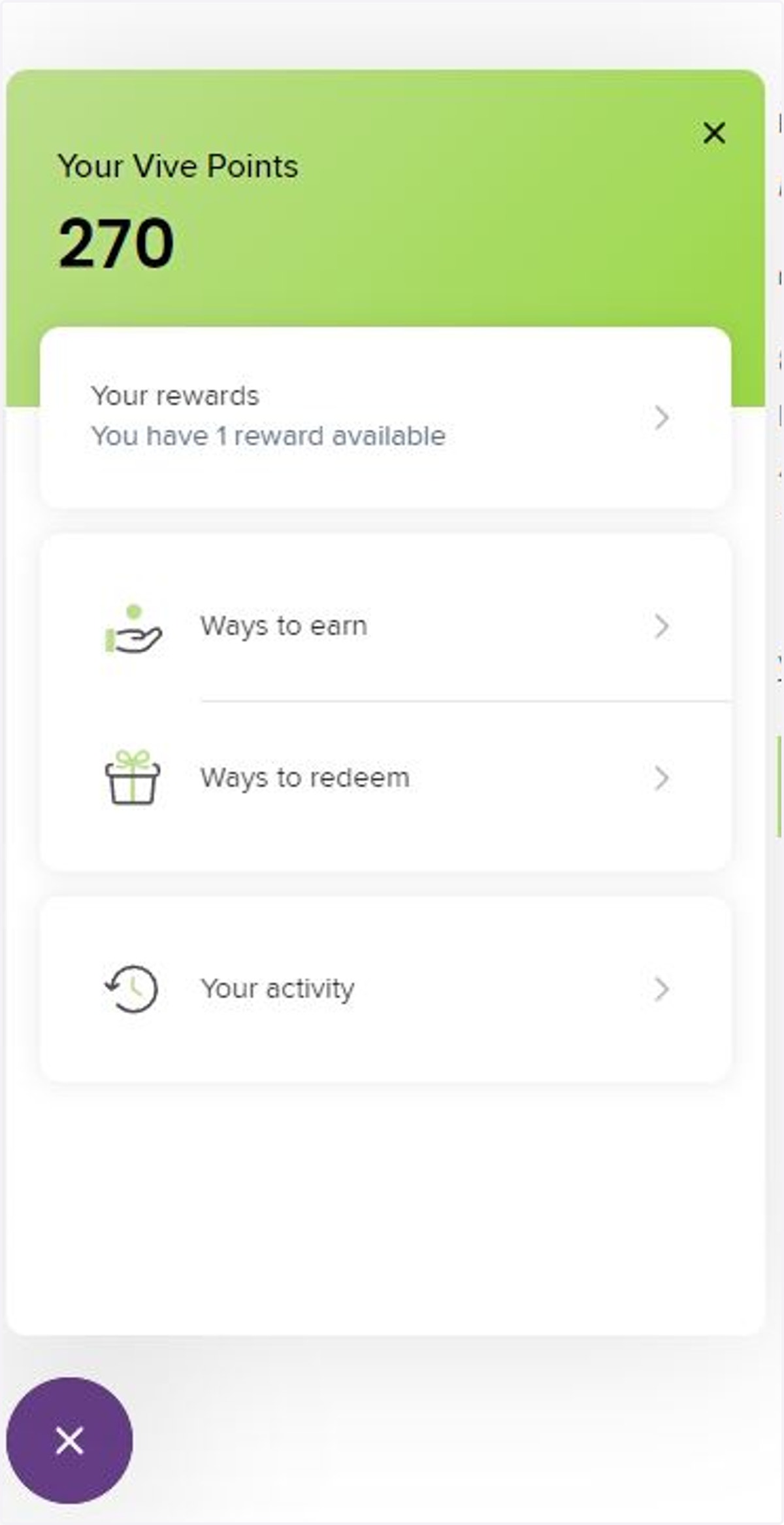 View your rewards balance and further actions
