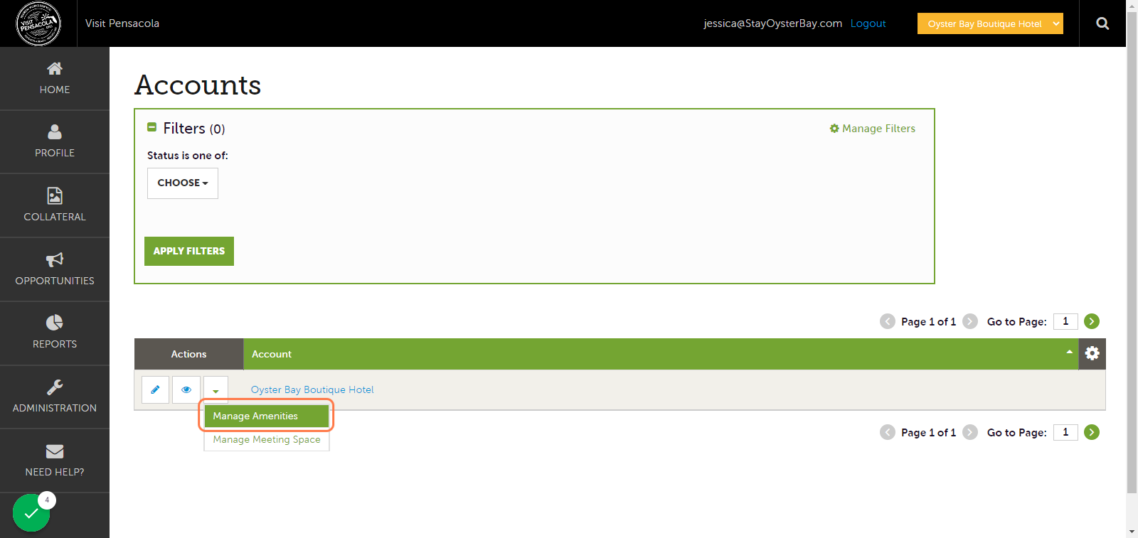Click on Manage Amenities