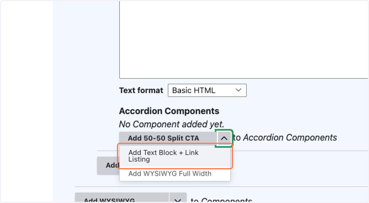 Click on Add Text Block + Link Listing