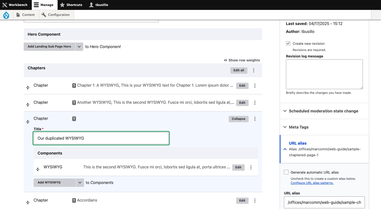 Type "Our duplicated WYSIWYG"
