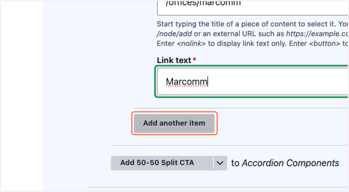Click on Add another item to add another link