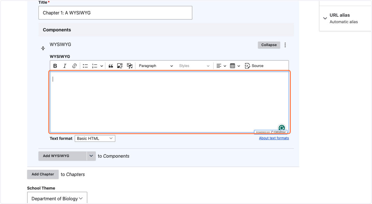 Type in the contents of your WYSIWYG