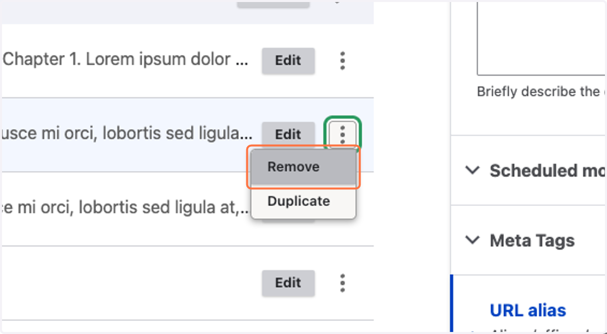Click on Remove in the dropdown