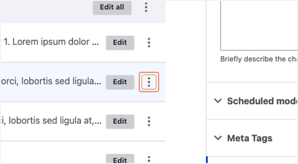 Identify the chapter you want to remove and click on the three dots on the far right.