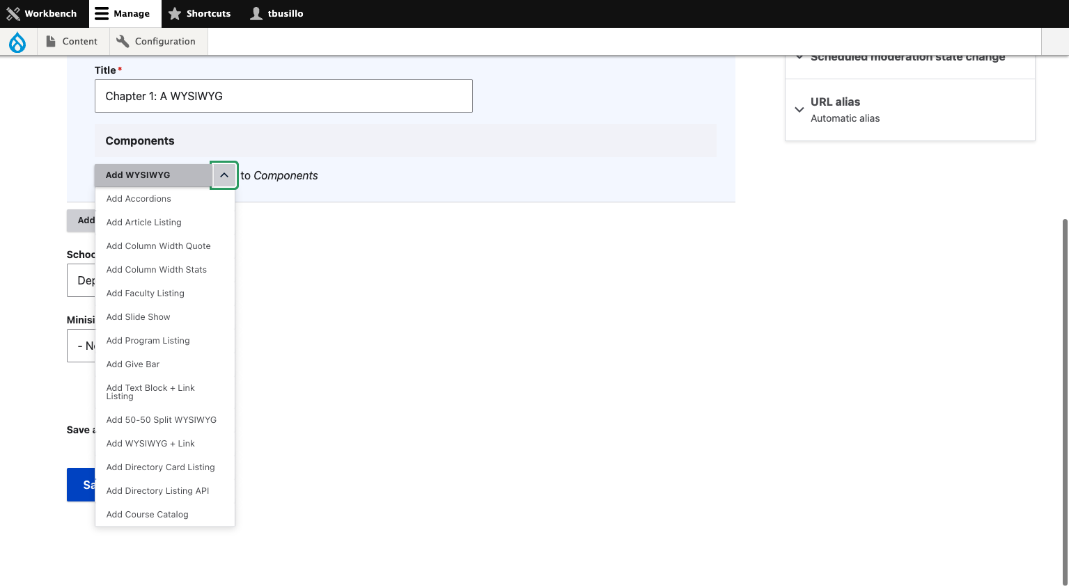 Add a component to your chapter. Let's add a WYSIWYG.