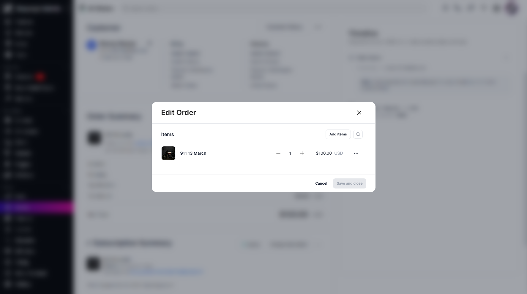 Step 6: A window will appear where you can add items, duplicate them via the three-dot menu, and modify quantities using the – / + buttons.