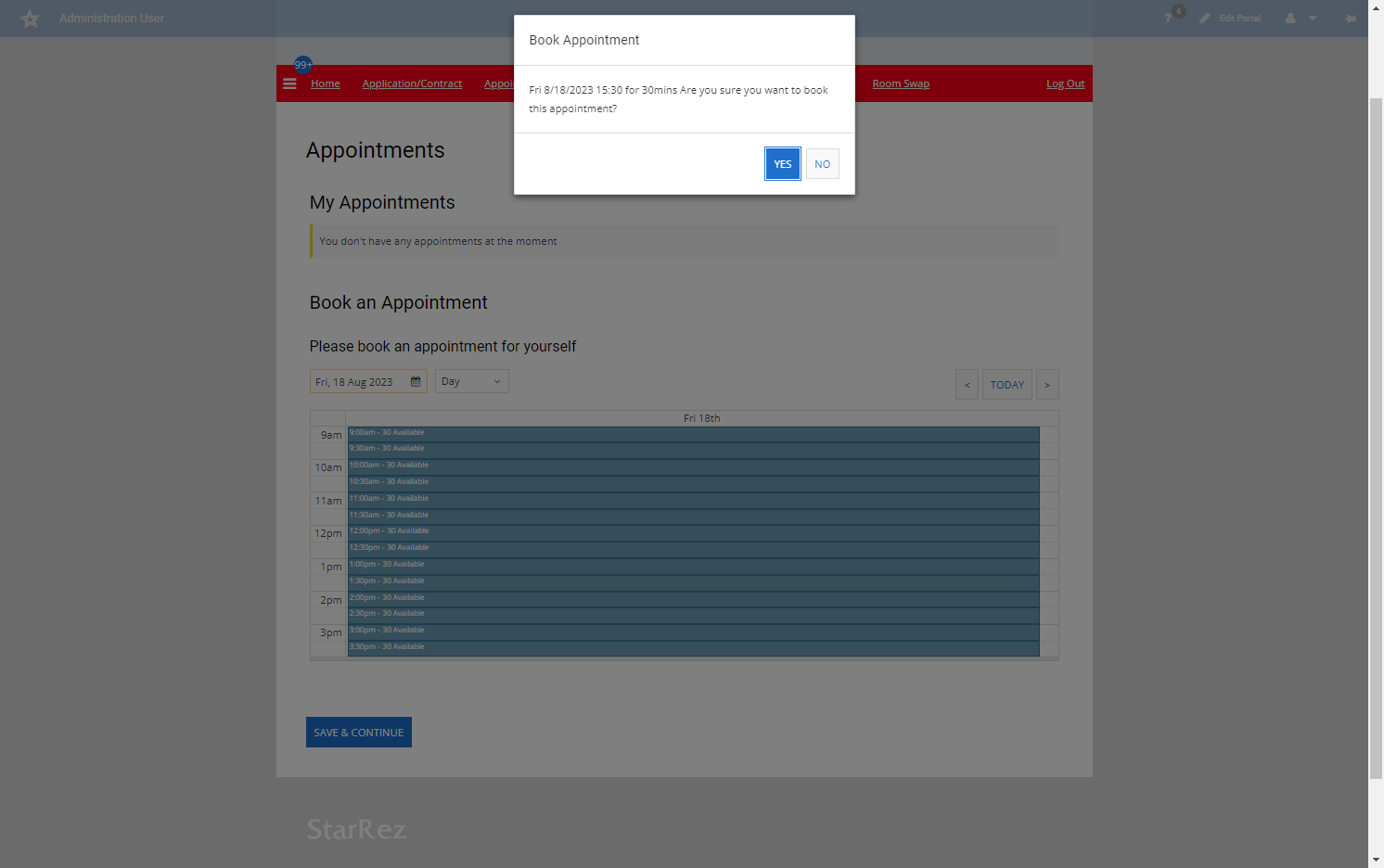 Click on Yes to book appointment