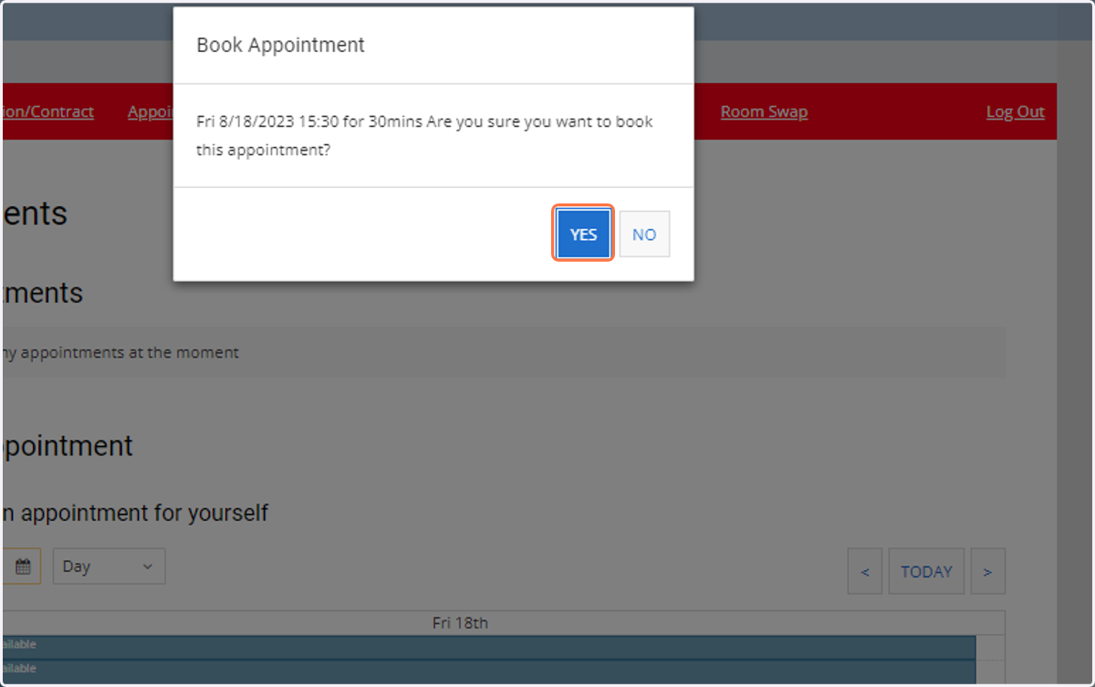 Click on Yes to book appointment