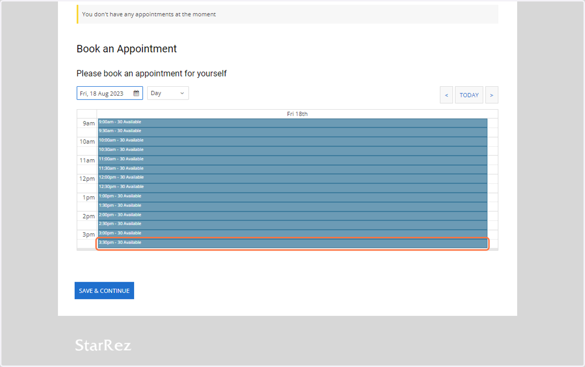 Click on the available timeslot