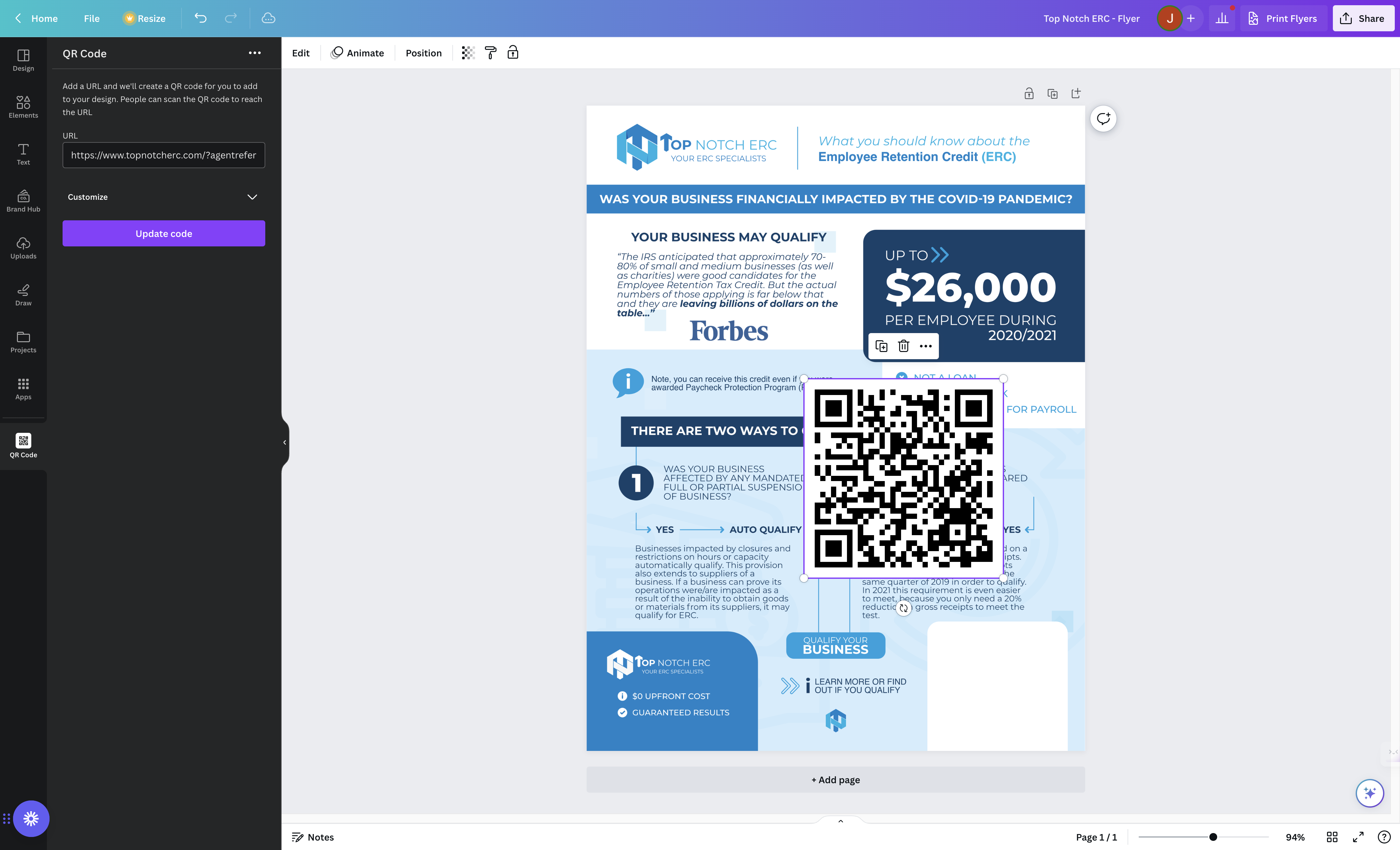Resize and Drag the QR to the location