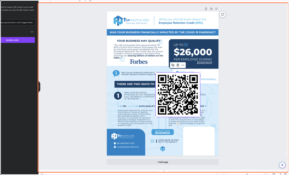 Resize and Drag the QR to the location