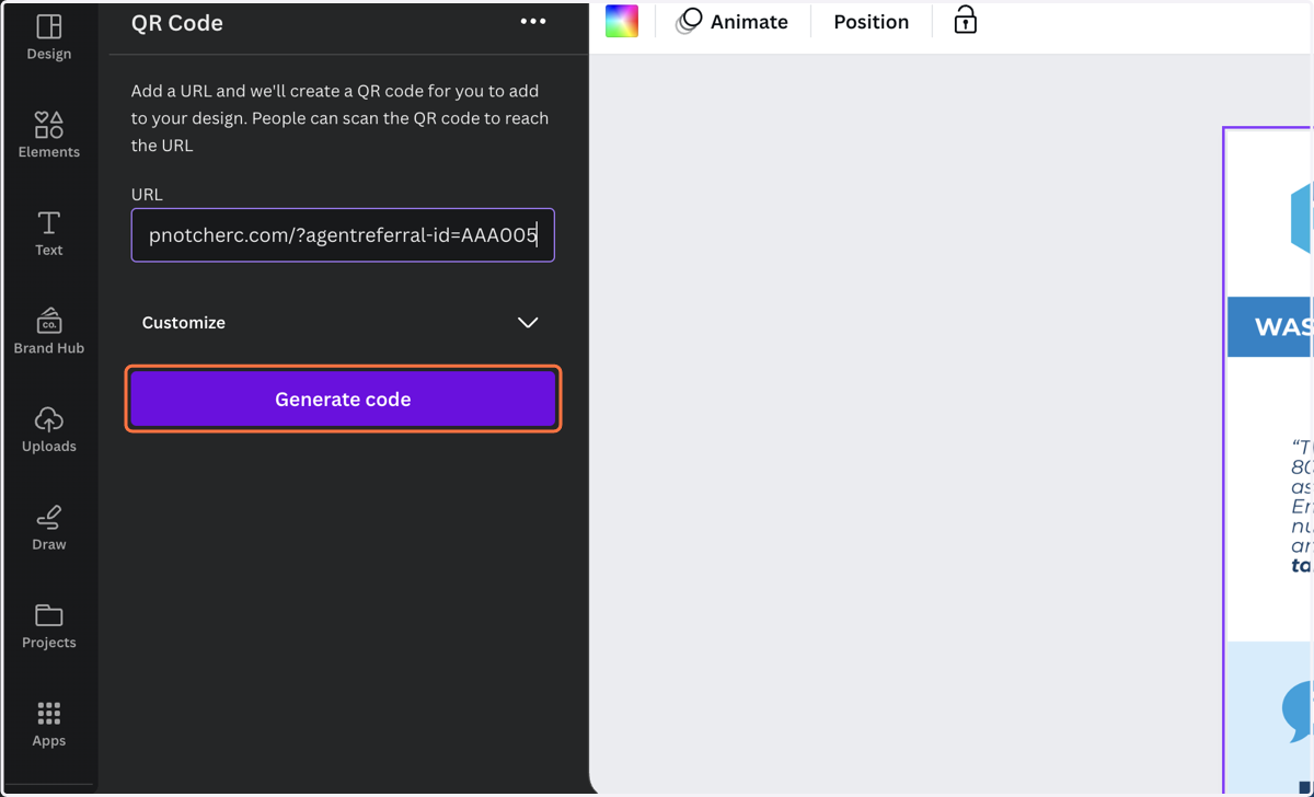 Click on Generate code