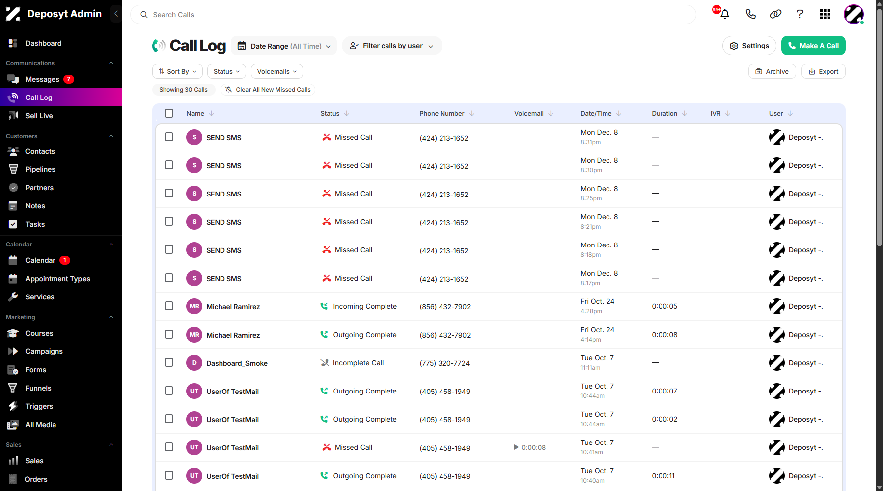 Step 1: On your Dashboard, click on the Call Log tab under the Communications section. 