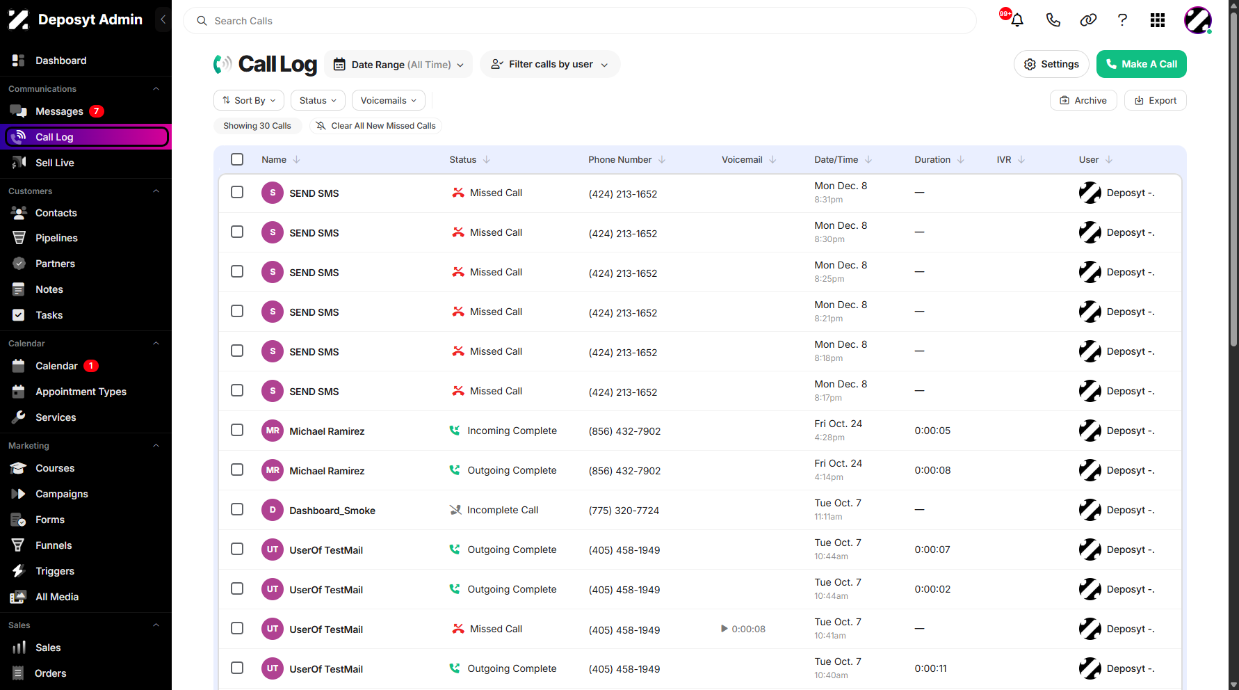 Step 1: On your Dashboard, click on the Call Log tab under the Communications section.