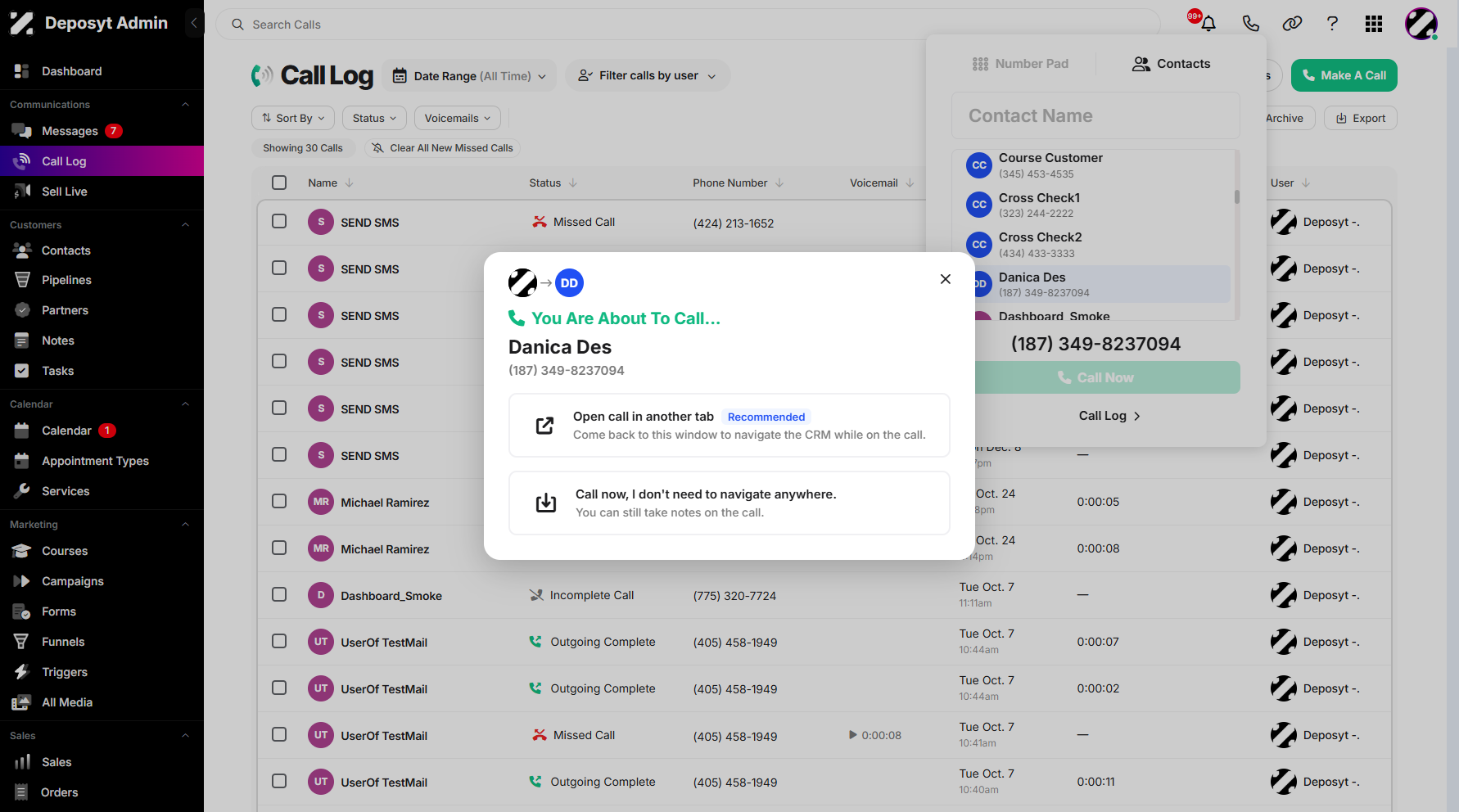 Step 9: A pop-up window will appear, giving you the option to choose between Open in a New Tab or Stay on the Same Page. Select one to start the call.