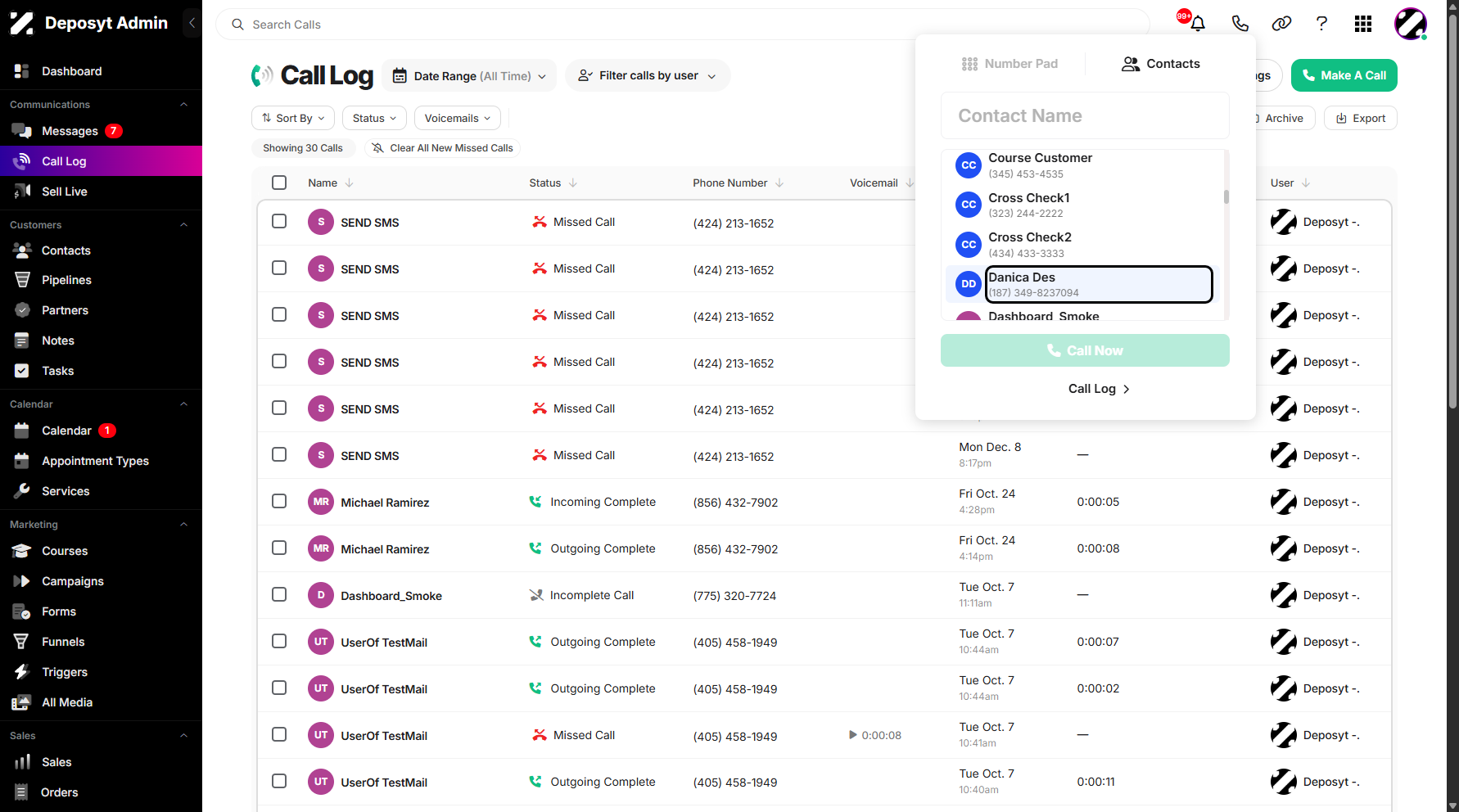Step 7: Once you've selected your contact, click on it to enable the Call Now button.