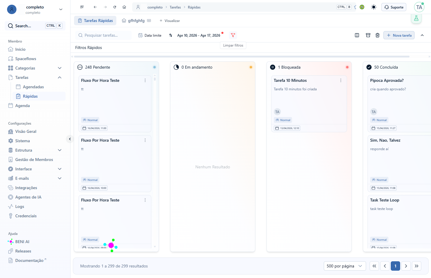 Mais à direita, você encontrará o botão Limpar filtros, que remove instantaneamente todas as seleções aplicadas, retornando à visualização padrão