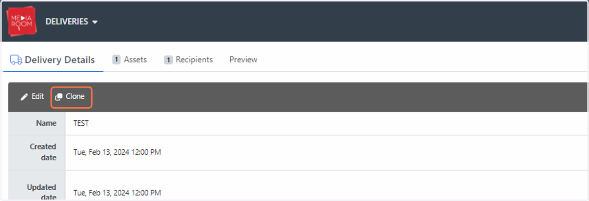 Click the “Clone” button on top of the “Delivery Details” table