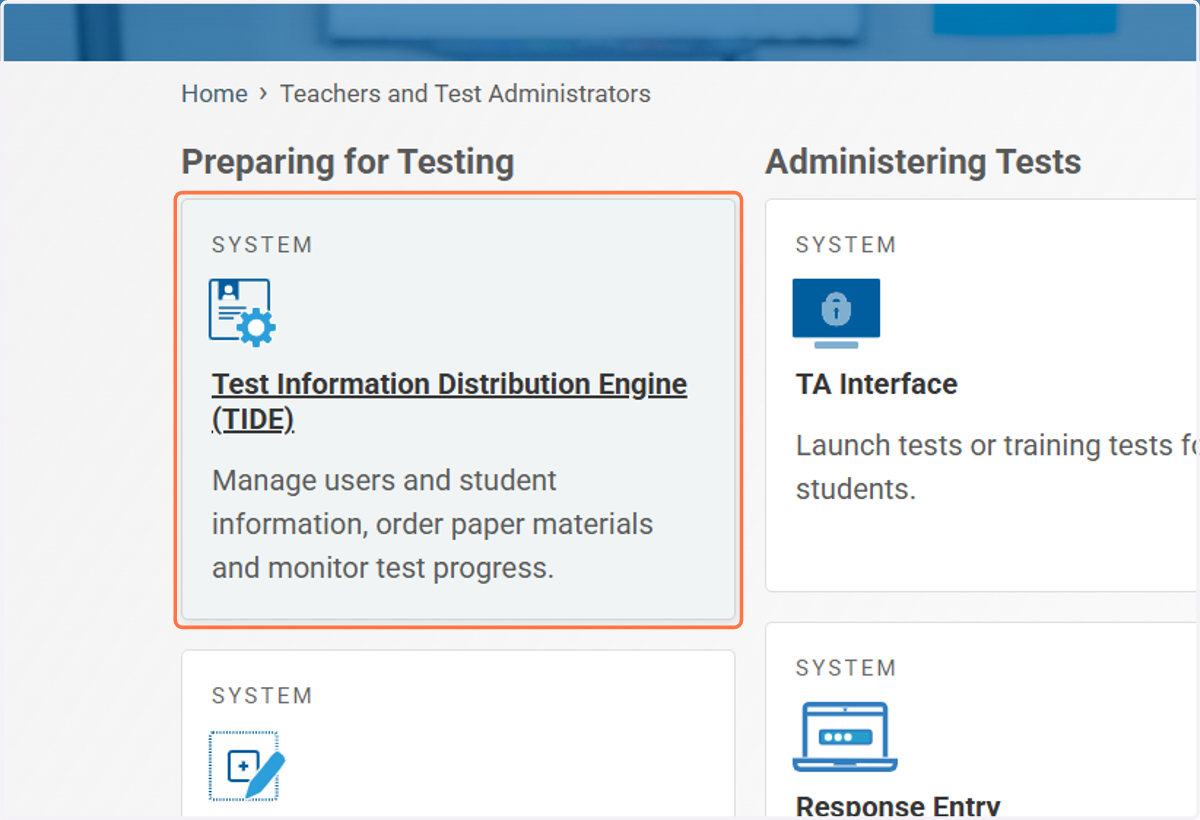 Click on Test Information Distribution Engine (TIDE)