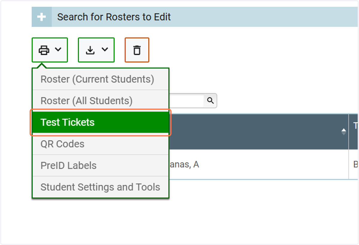 Select which type of ticket you'd like to print