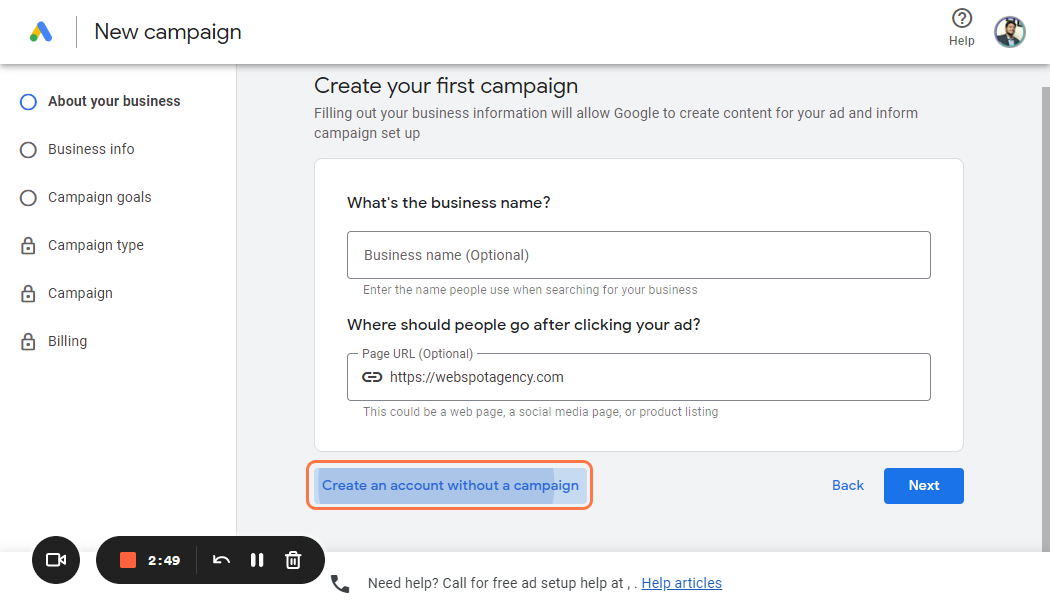 Click on Create your first campaign…