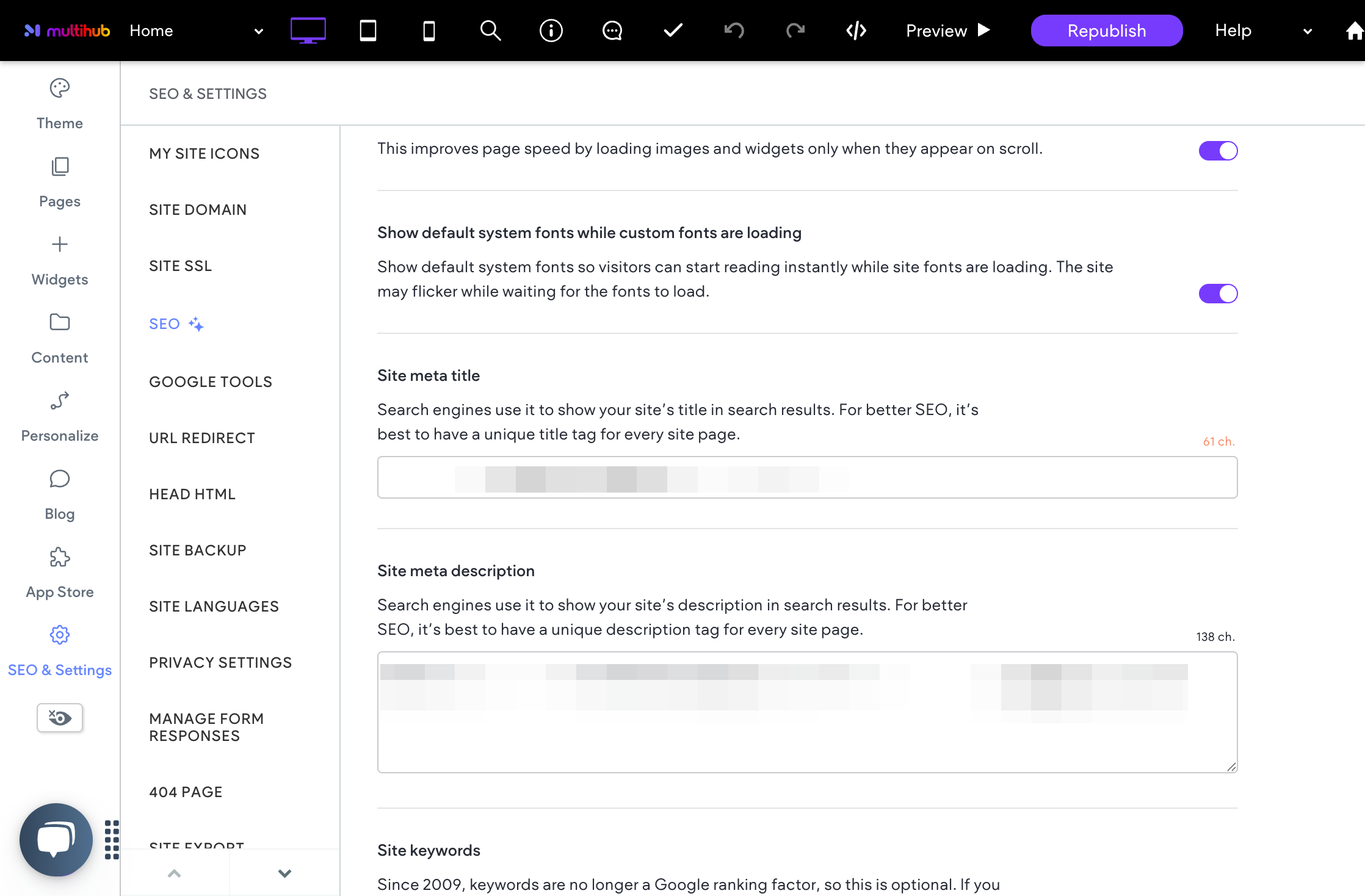 Click on Site meta description to edit