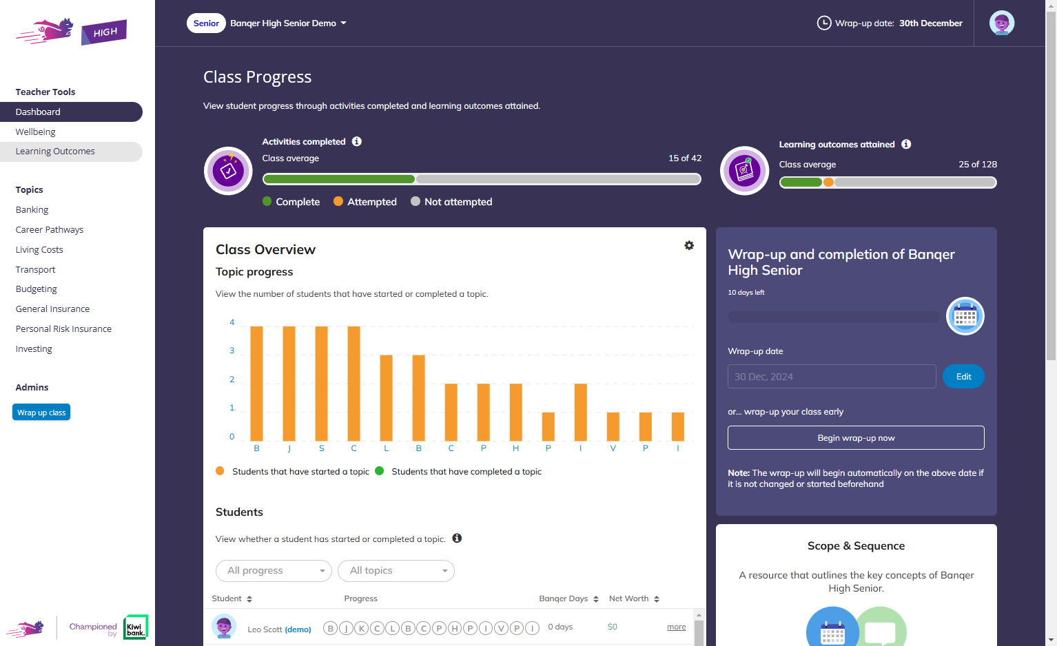Click on Learning Outcomes tab in the Navigation Bar