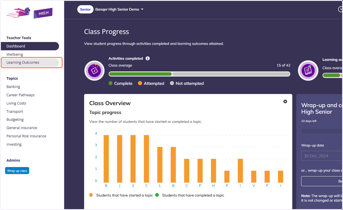 Click on Learning Outcomes tab in the Navigation Bar