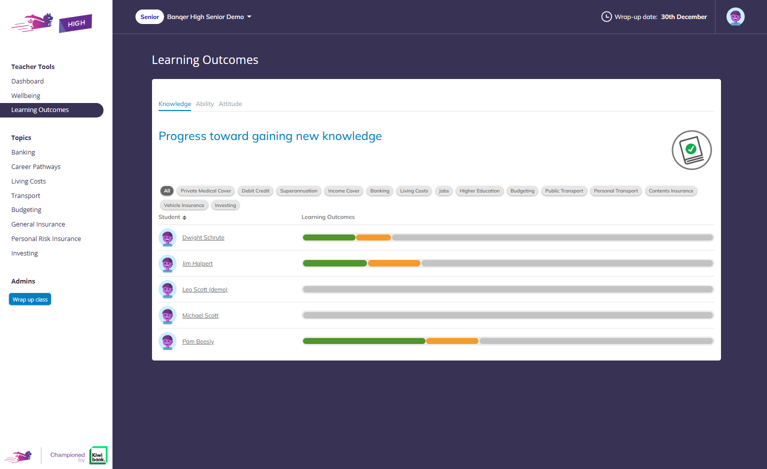 Click on a student's name to see their detailed view.