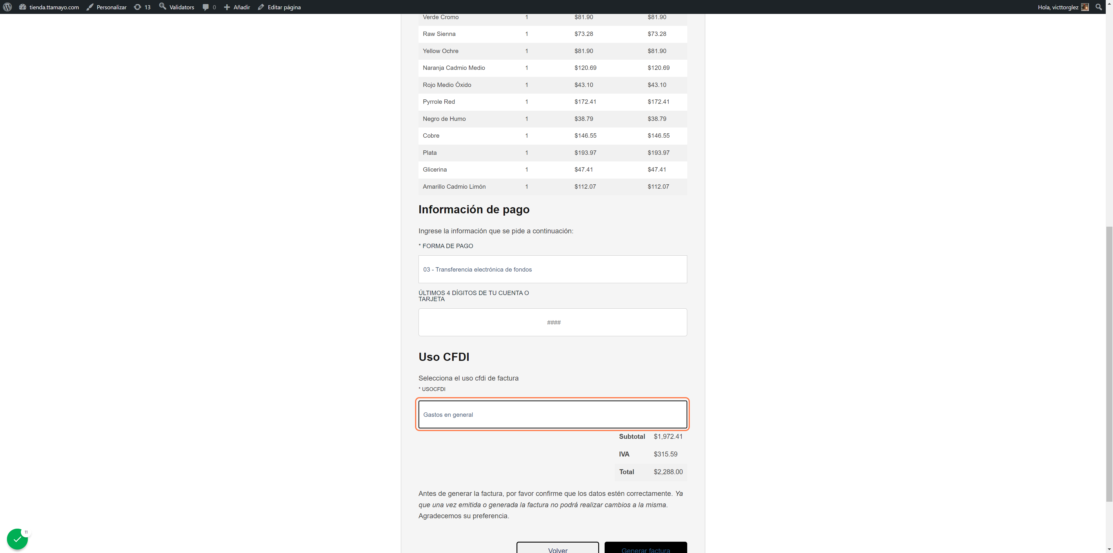 Seleccione el uso de CFDI y de click en Generar factura. Recibirá su factura por correo, también podrá descargarla del mismo sitio.