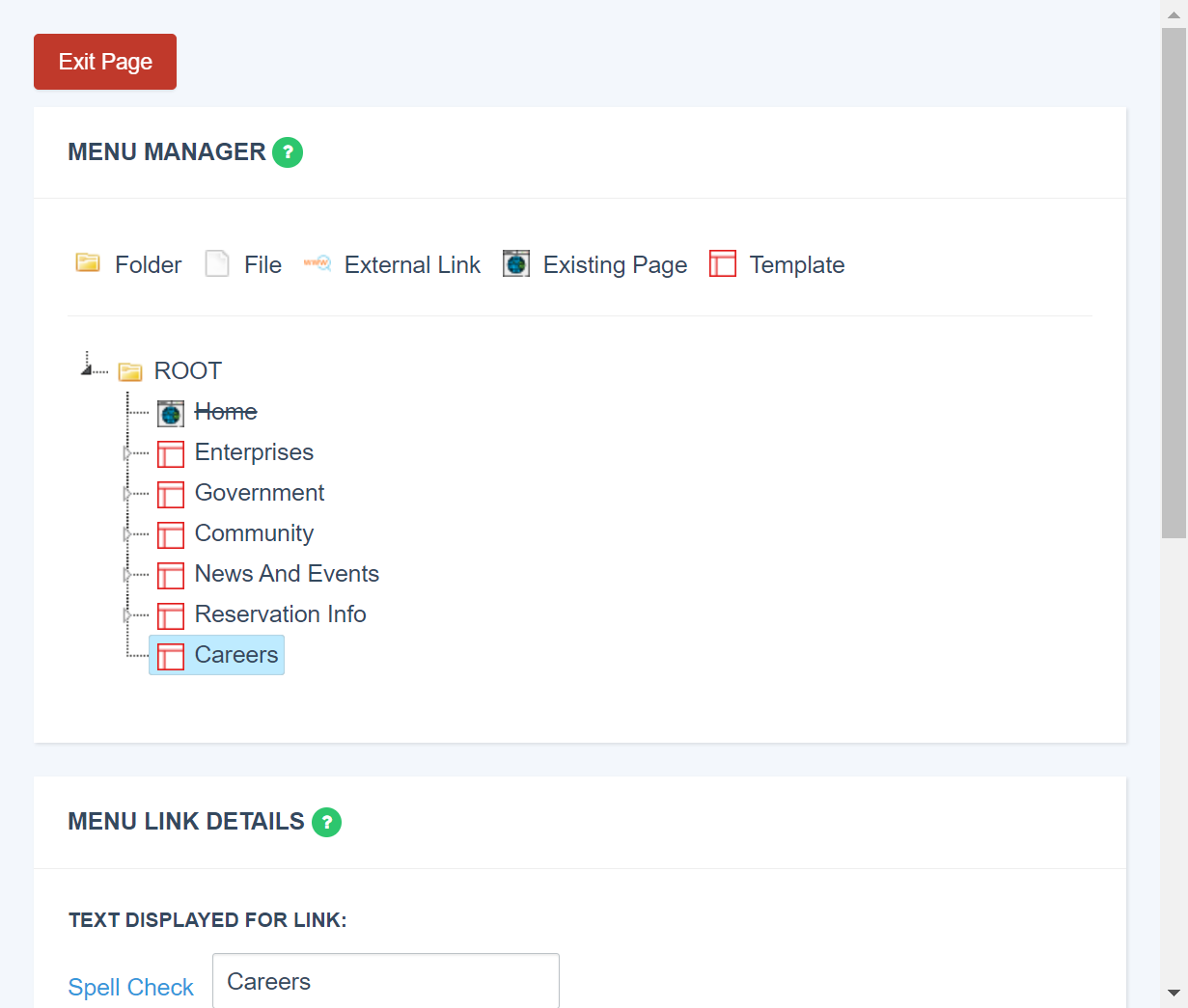 Click on Exit Page