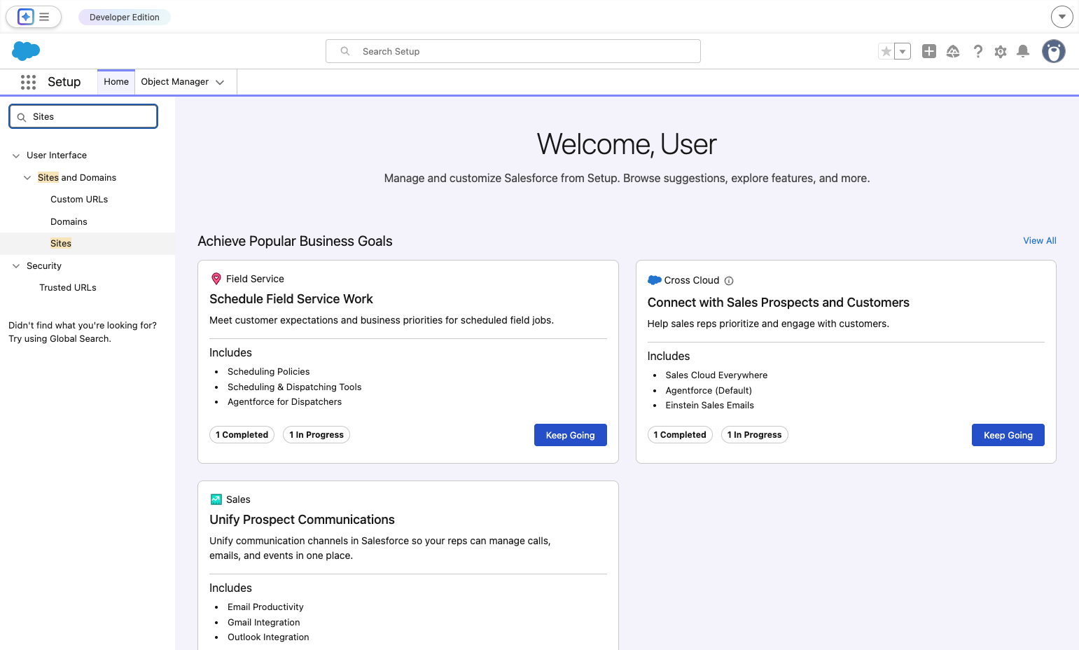 Click on Sites and Domains