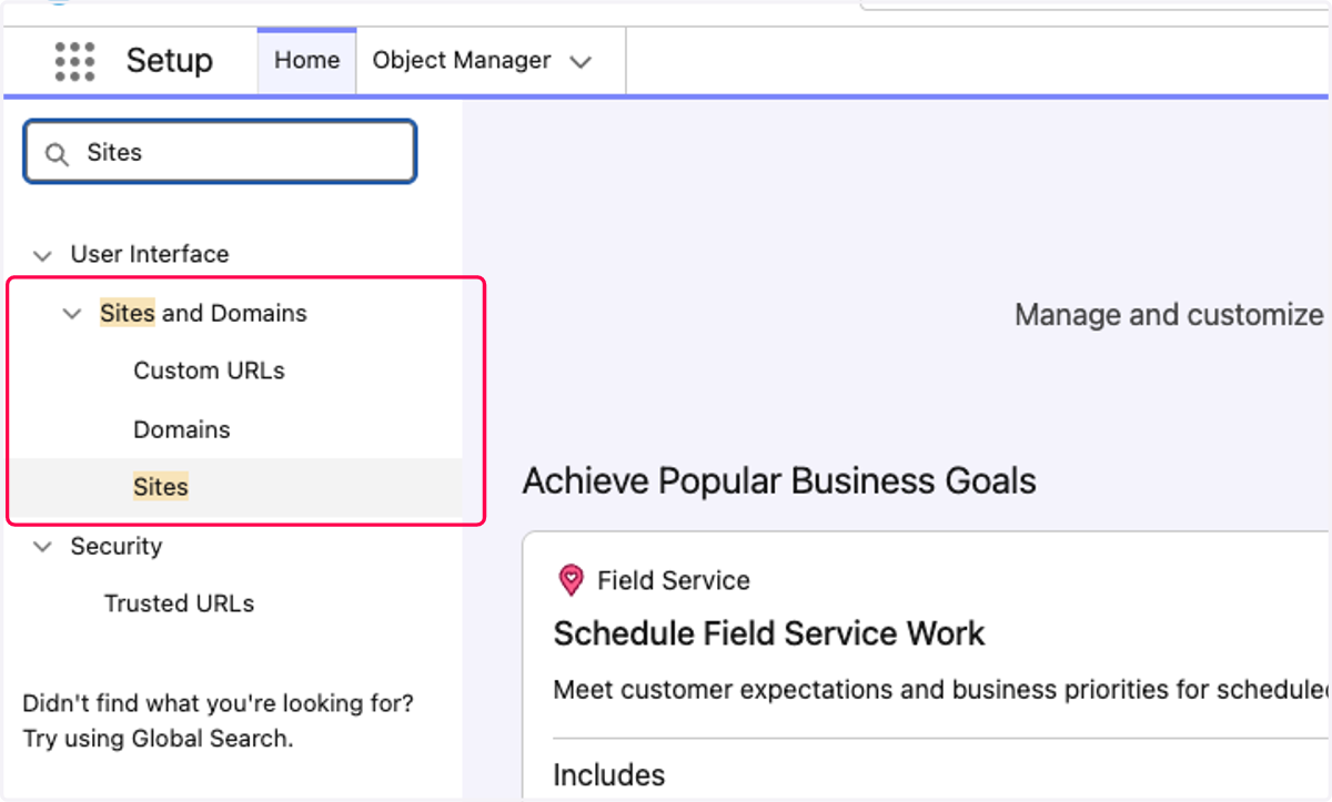 Click on Sites and Domains