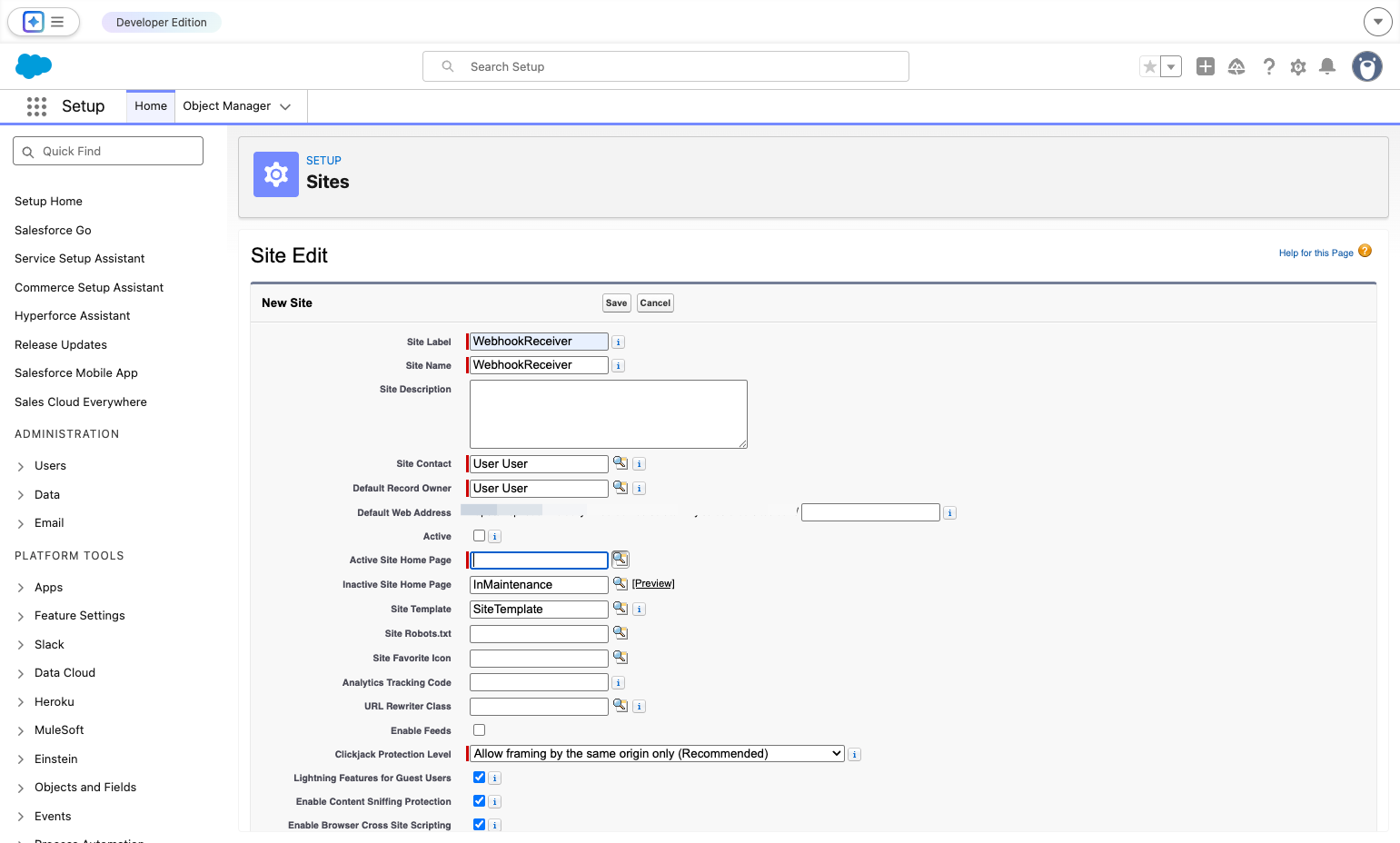 Click on Active Site Home Page Lookup (New Window)