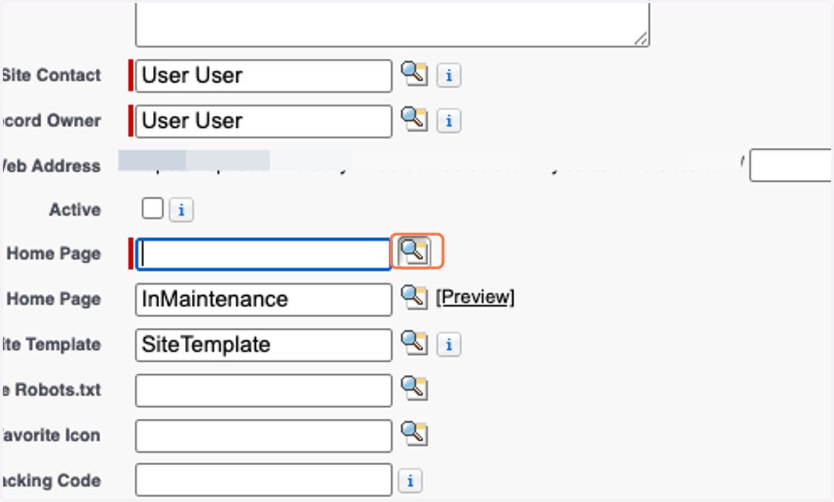 Click on Active Site Home Page Lookup (New Window)