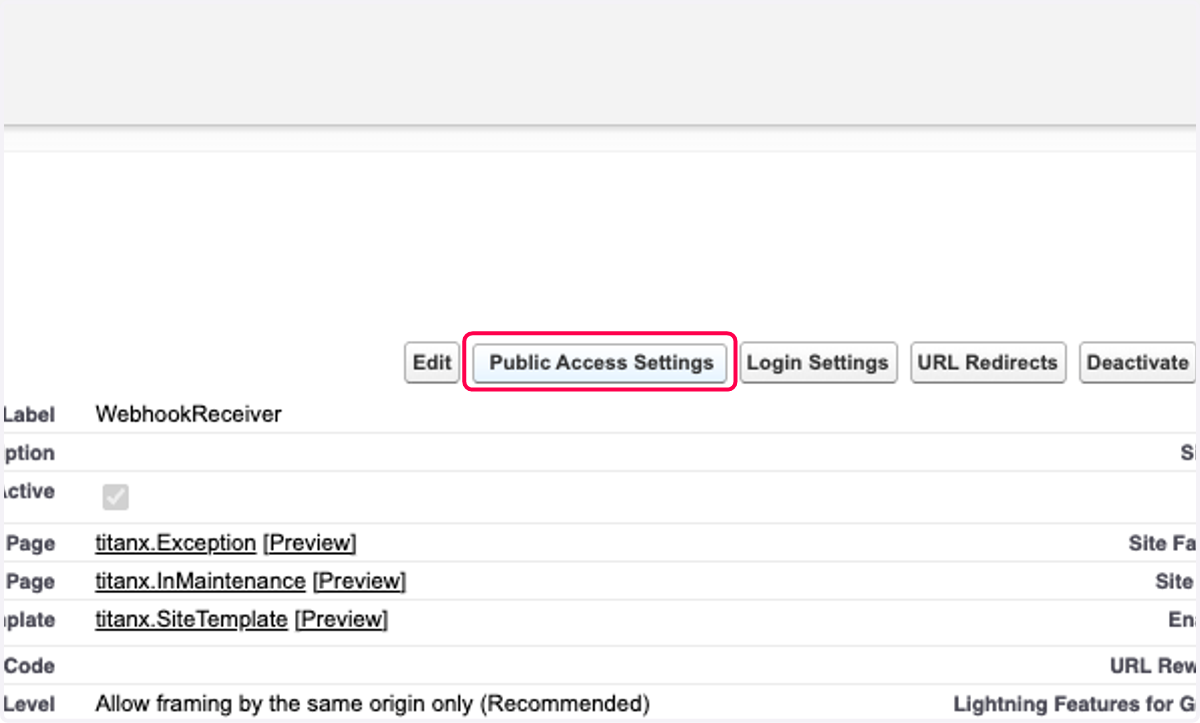 Click on Public Access Settings