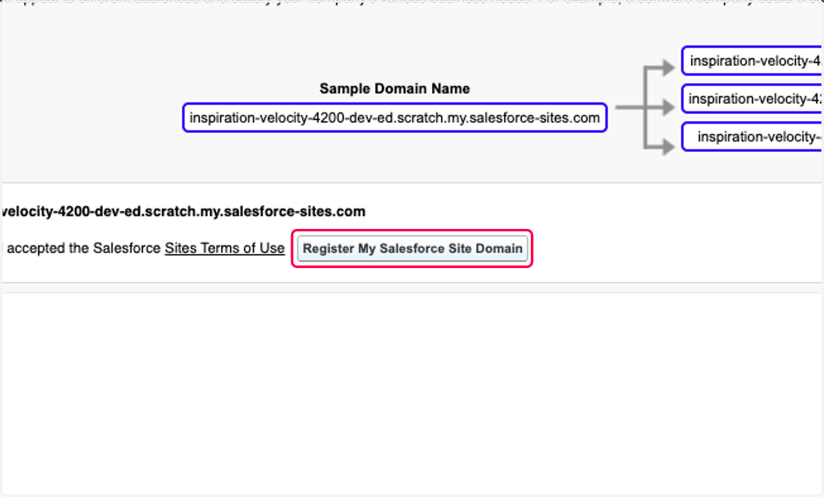 Click on Register My Salesforce Site Domain