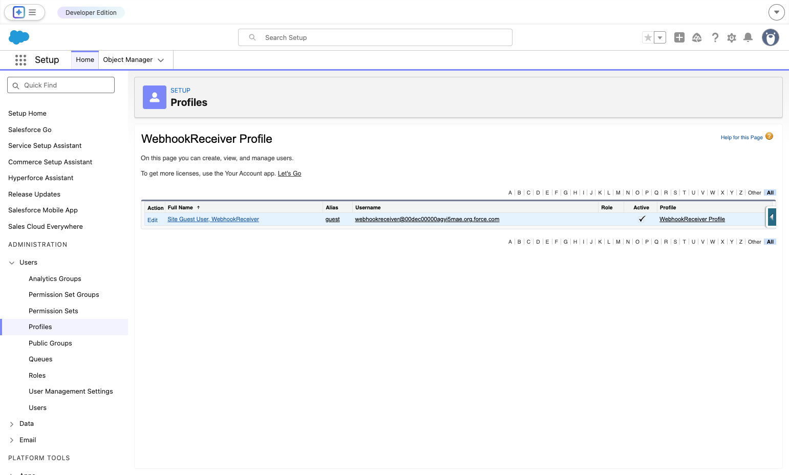 Click on Site Guest User, WebhookReceiver