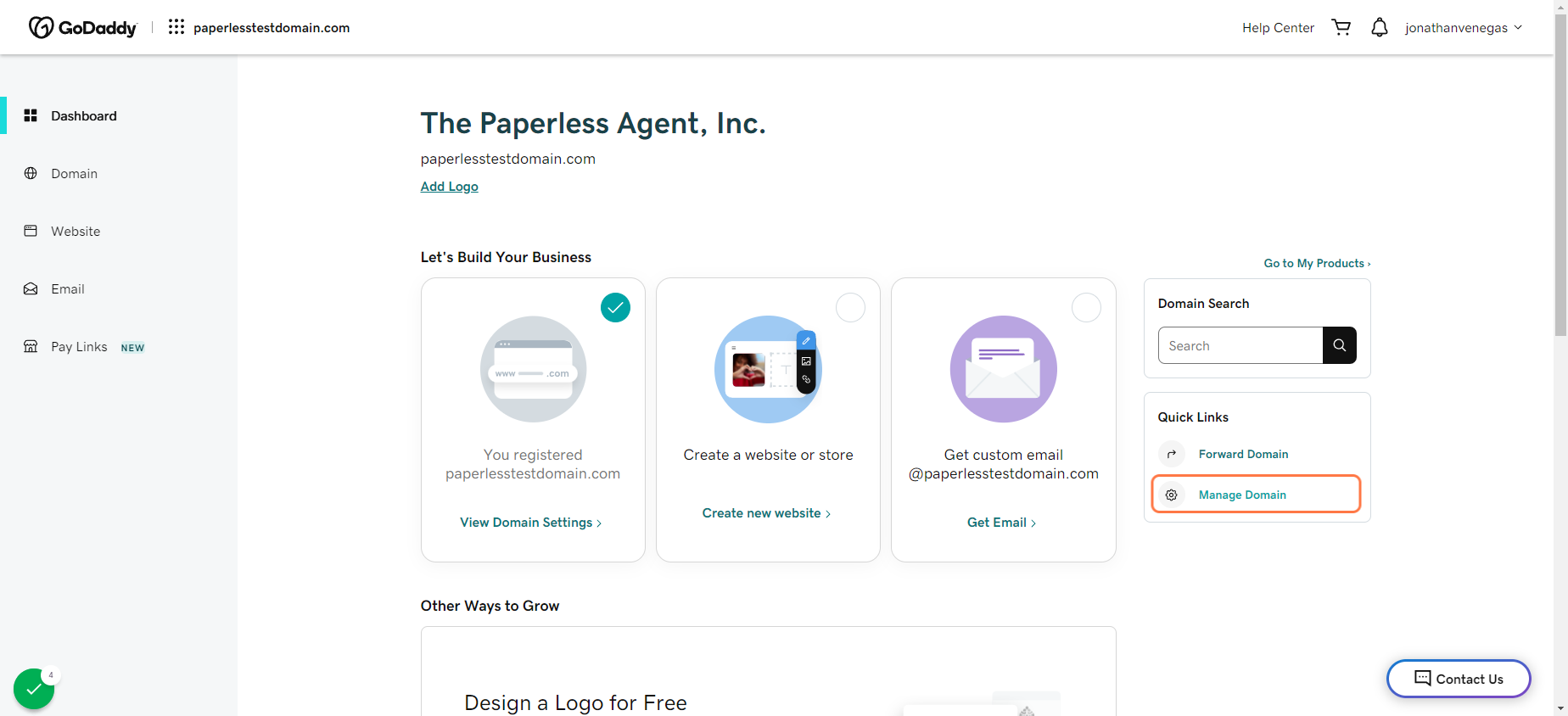 Click on Manage Domain