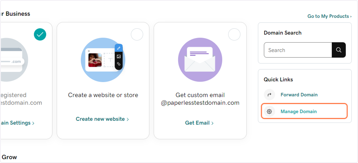 Click on Manage Domain