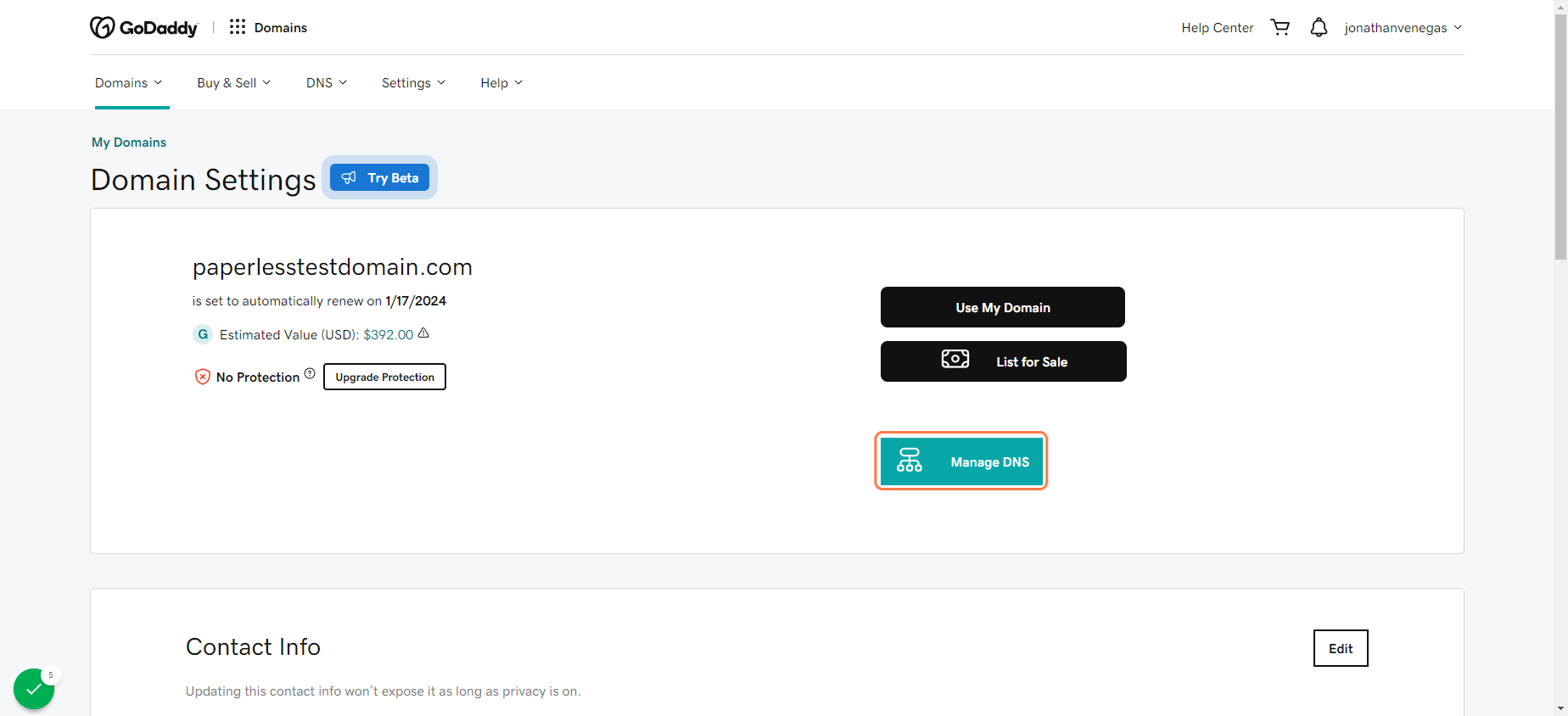 Click on Manage DNS