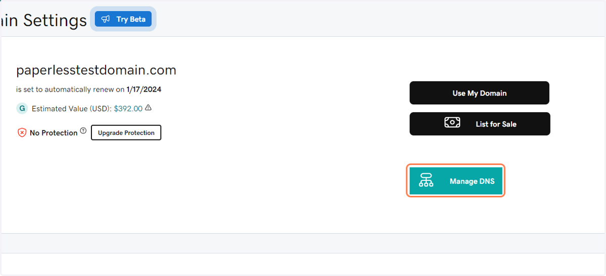 Click on Manage DNS