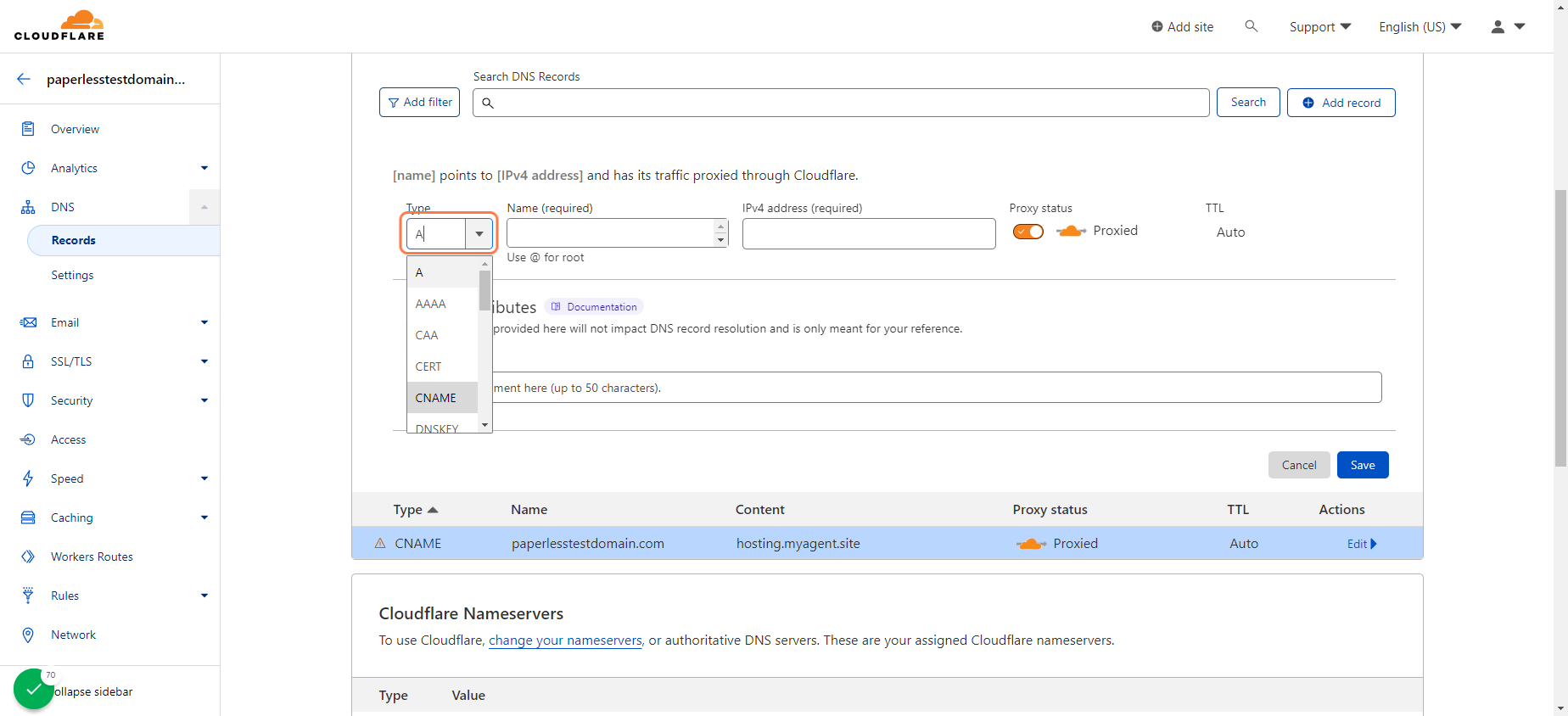 Click an option - CNAME